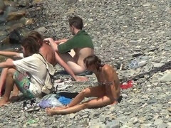 Amateur, Plage, Sucer une bite, Léchez, Nue  à poil, De plein air, Voyeur, Pute