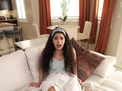 This brunette teen doesn't stand a chance against a huge cock