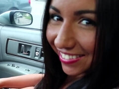 POV blowjob & handjob in the frontseat of a car with Stephani Moretti