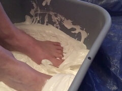 Size 7 feet covered in sticky marshmallow fluff receive a messy facial