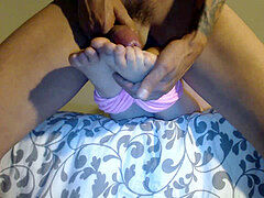 dad shoots a load on Emmarae's soles....