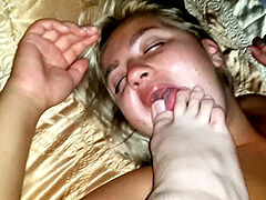 Putting my feet, toes, high-heeled shoes into doll's mouth