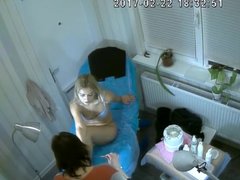 Pussy and ass hair removal in front of the hidden camera