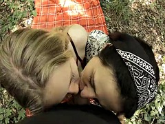 Lucky guy gets sucked off and fucked outdoors in the forest