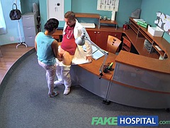 FakeHospital patient listens to the doctor fucking the nurse and then fucks him too