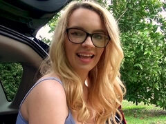 Blondie in glasses pays for the ride with her pussy