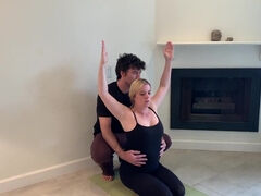 Thick blonde MILF doing yoga and fucking her stepson