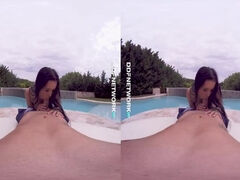 Splendid VR goddess Kira Queen rides your hard dick in POV by the pool