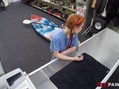 Slim cutie gets creampied in the pawn shop