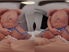 Blonde mom with monster tits in POV VR dildo riding video - solo masturbation