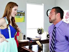 This redhead bookworm loves bouncing on her teachers hard cock