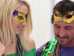 Masked Sierra Nicole fucking bff's dad's dick in mardi gras madness part 1