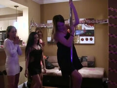 Bachelorette party warm-up with a dancing pole for bimbos