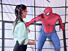 Naughty aunty Sofie Marie sucks Spidermans huge hard cock