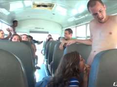 Maddys pussy gets probed after she gives a blowjob inside the school bus