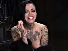Tattooed bdsm slut whipped and pussy fucked by CMNF master