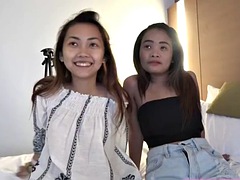 Threesome creampie with two sexy Thai girls