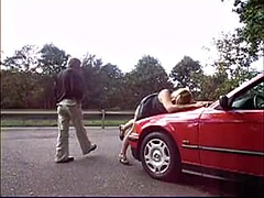 Oldies public spanking on the road