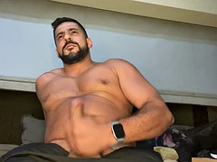 Arab cums twice in a row, touching his cock until he squirts lots of cum