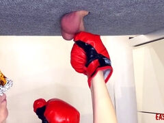 Fearless woman destroys testicles in the exciting Ballbusting boxing video