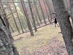 Horny babe caught in the woods and fucked doggy style