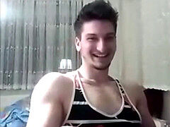 22 Yo Musclar Turkish boy Kaan flashing His Big Dick and Talking on cam