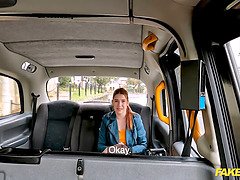 Kira Love squirts on fake taxi driver's huge dick and swallows his load