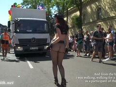 Sexy Jeny Smith at Christopher Street Day parade at Cologne. Public nude