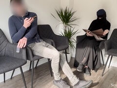 Naughty public exhibition in a hospital waiting room! Stunning Muslim stranger catches me stroking off