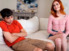 Skinny redhead Scarlet Skies vows to help her stepbro