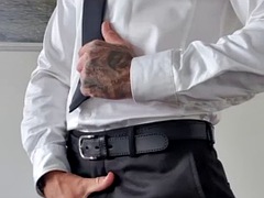 Hot suit and tie DILF jerking his sexy cock