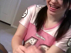 first time on video cute teen girlfriend with braces gives the finest handjob ever