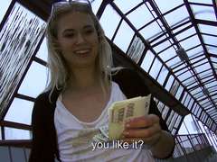 Lovely amateur Violette Pink gets persuaded to have public nudity