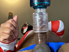 Self-masturbator milks a moaning cumshot from a masked man