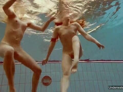 2 super-hot nymphs love swimming pool bare