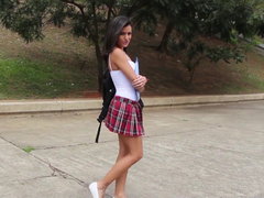 Brunette brune, Collège université, Mignonne, Hard, Réalité, Adolescente, Plan cul à trois, Uniforme