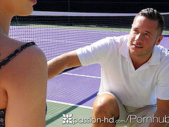 PASSION-HD small light-haired Bella Rose smashes tennis instructor