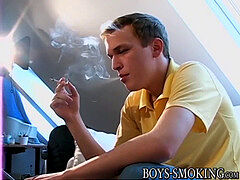 young smoker Adam packs hand with spunk after masturbating