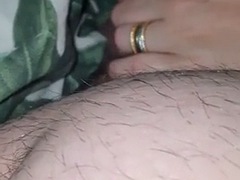 Step mom hand slip under blanket touching step son dick and handjob him