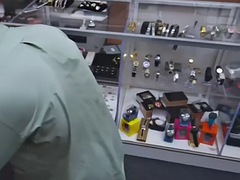 In a pawn shop, gay ass fucked in threesome by fat and sexy gay