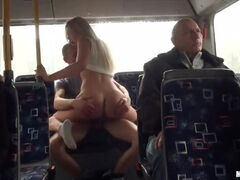 Sizzling blondie, Lindsey Olsen is getting plowed in a public bus, in front of many people