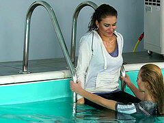 Wetlook - two nymphs take a swim in sporty outfit