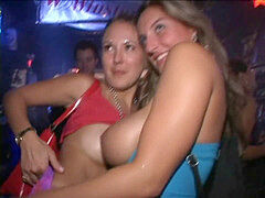 chicks showing and tonguing tits at a party