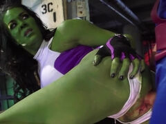 Girl in She-Hulk costume is being fucked at cosplay party
