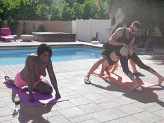 Interracial threesome with busty ebony shemale: Yoga Fuckery - Ana Andrews