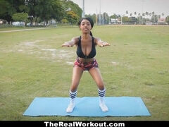 Therealworkout - Curvaceous Ebony (Brittany White) Rails White Trouser Snake After Exercise