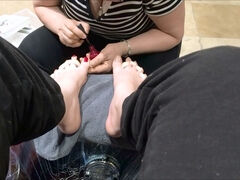 Painting toenails, sexy small feet, teenage