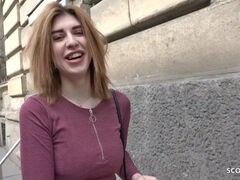 GERMAN SCOUT - CUTE GINGER TEENAGE TALK TO SHAG AT STREET CASTING FOR CASH - Cum Load