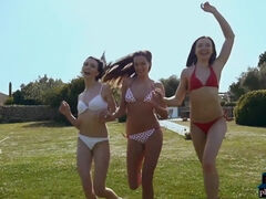 Three lesbian girlfriends from the Ukraine outdoor fun