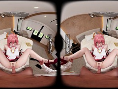 VR Conk Genshin Impact Yae Miko sexy teen cosplay parody with melodic marks in VR porn